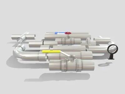 Pipe Fittings Set Low-poly 3D model