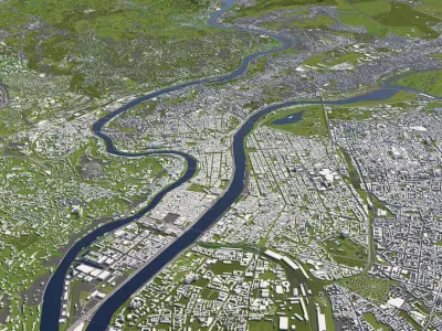 Lyon France 50x50km 3D City Map 3D model