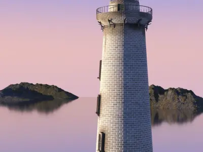 Lighthouse on island 3D model