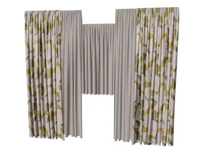 Layered Curtains with Geometric Print 3D model