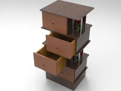 Dresser wooden bookcase with three drawers Free 3D model