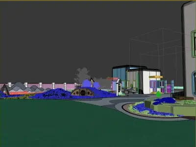 Greening of kindergarten playground and outdoor game ground 3D model