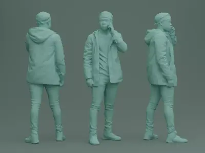 Guy in Orange Jacket with Smartphone 3D model