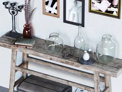 Hubsch Elm Wood Console with Decor 3D model