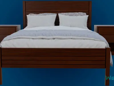 Bed with Nightstands Low-poly 3D model