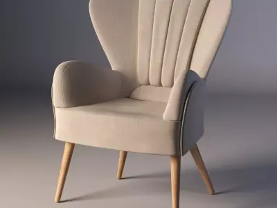 Classic chair in light beige upholstery on thin wooden legs Free 3D model