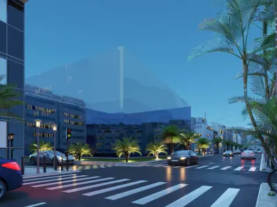 Street N city with cars and palm trees 3D model
