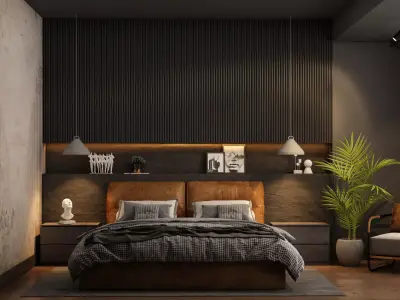 Cozy One Room Apartment- Living Room and Bedroom 3D model