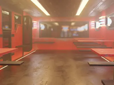 Cyberpunk Low-poly 3D model burger hut in rain 3D model