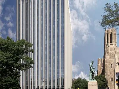 Modern Office Tower with Public Park and Lively Ground Floor 3D model