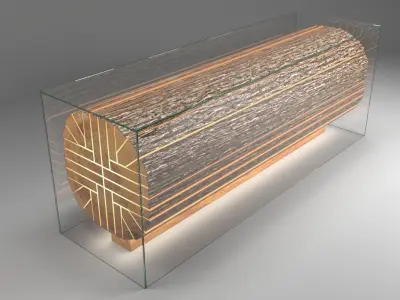 Reception Desk - Sliced Log In Glass Box With Inner Lights 3D model