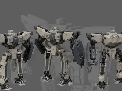 Sci Fi Mech Battle Scene Low-poly 3D model