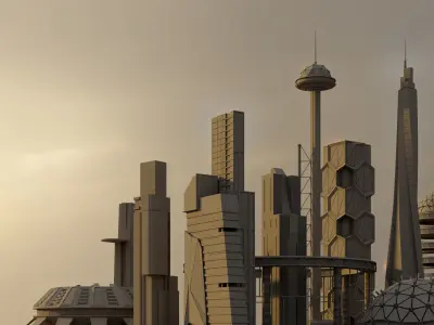 Futuristic sci-fi buildings kit 3D model