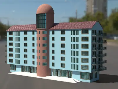 Building 3D model apartment on street Low-poly 3D model