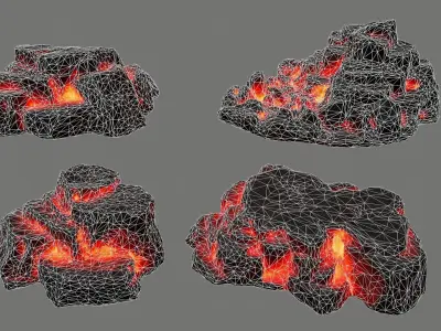 Rock Set with flames Low-poly 3D model purchase