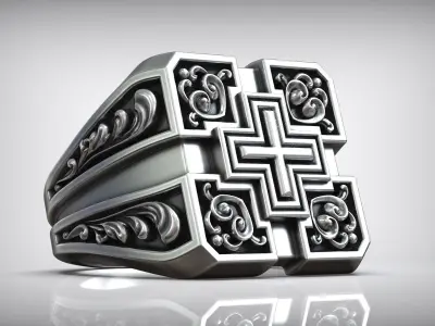 Square Cross Pattern Silver Signet 3D print model