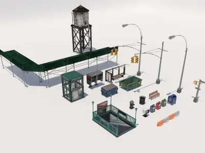 New York City elements Low-poly 3D model