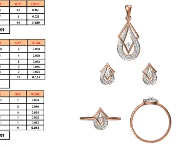 Light wt Ring Earrings Pendant set 3dm stl 1-render details 3D print model