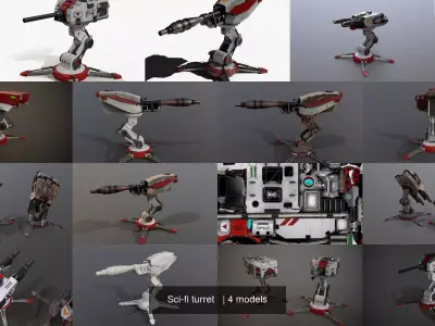 4in1 PBR Cosmo-Modern Turret -Futuristic Defender - Game-Ready 3D Model Pack