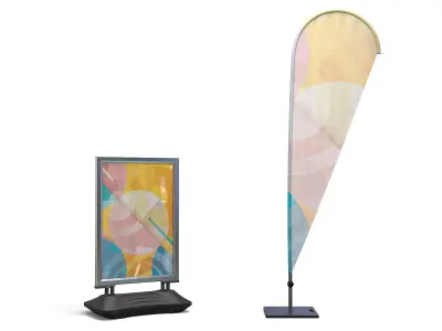 pavement sign and beach flag advertisement 3D model