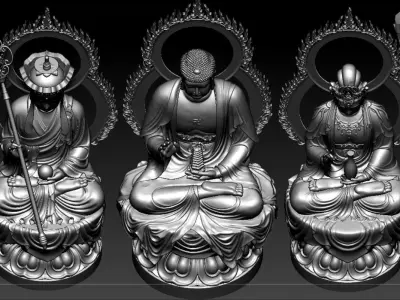Western Three Saint Buddhas 3D print model