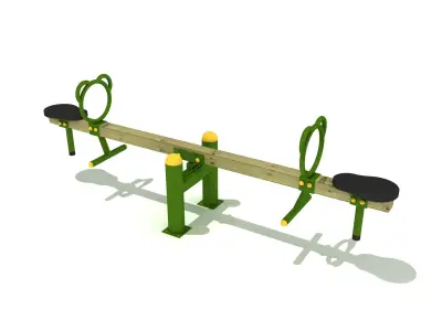 Kids Game Play Equipment 005 Bear Metal Wood Seesaw 3D model