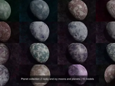 Planet collection 2 rocky and icy moons and planets 3D Model Pack