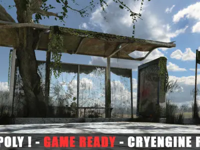 Apocalyptic Bus Stop Low-poly 3D model