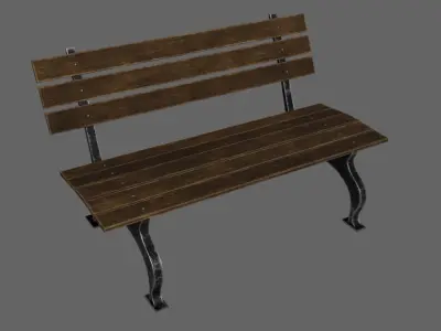 Bench old wooden street Low-poly 3D model