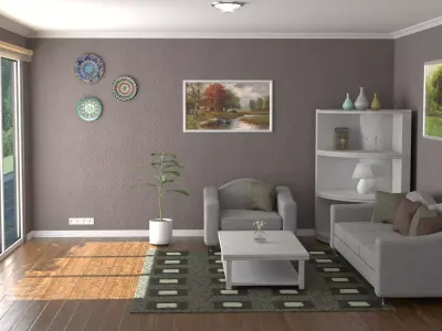 Simple living room Low-poly 3D model