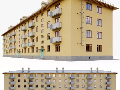 Typical brick soviet residential building of the 60s 3D model