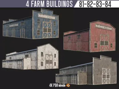 81-82-83-84 - Farm Buildings 4K PBR GameReady Low-poly 3D model