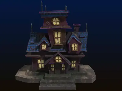 Cartoon style low poly Haunted house Low-poly 3D model
