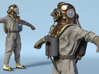  Vintage Diving Dress with Air Tank T Pose Brass 