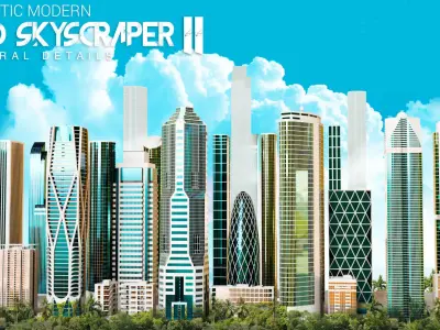 High Detailed City Skyscraper Buildings Model Pack Low-poly 3D model