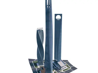 Futuristic Skyscraper High Poly Architectural 3D Model Low-poly 3D model
