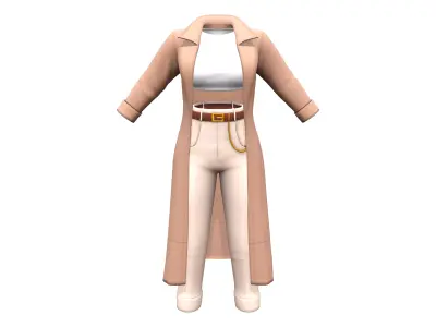 Long Coat White Top High Waist Pants Outfit Low-poly 3D model