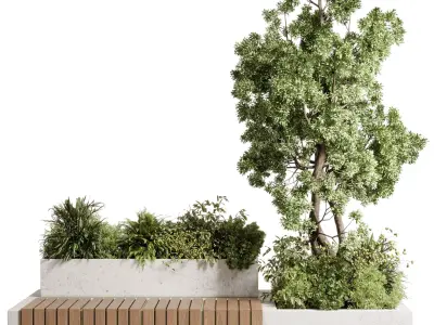 Urban Environment - Urban Furniture Bench with Plants Set 64 3D model