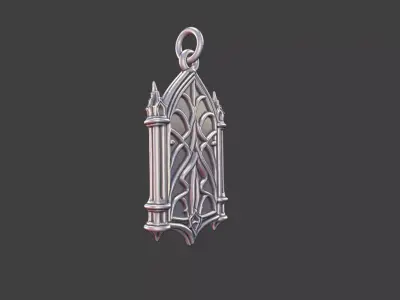 Floral Gothic Cathedral Pendant Silver Jewelry 3D Model 3D print model