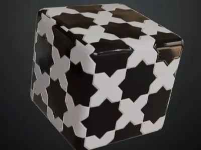 Modern Glossy Black and White Moroccan Star and Cross Tiles PBR  Texture