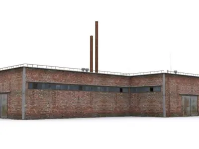 Hangar industrial building Low-poly 3D model