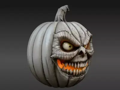 Evil Jack-O-Lantern Pumpkin 3D Model Solid Halloween Pumpkin  3D print model