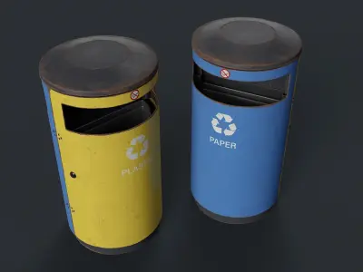 Street Trash Can 15 PBR Game Ready Low-poly 3D model