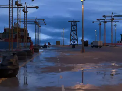 Large Cargo Port Shipyard container ship 3D model