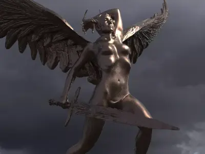 Lady of the lake baroque statue winged 3D model