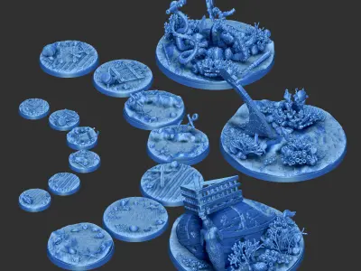 PACK 1 - 16 MINIATURE BASES  25mm 50mm and 100mm 3D Print Ready 3D print model