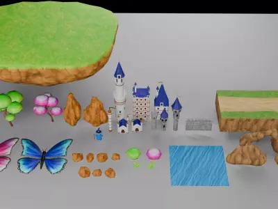 Fantasy Stylized Environment 3D Assets Pack For Unity Unreal Low-poly 3D model