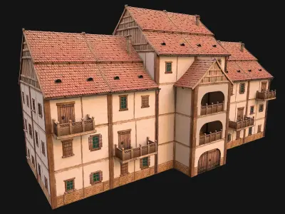 Set of Medieval City High-Rise Buildings Low-poly 3D model