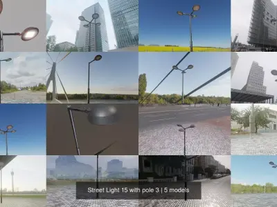 Street Light 15 with pole 3 3D Model Pack