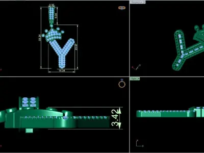 Crown Initial  Y  Letter Pendant 3D print model